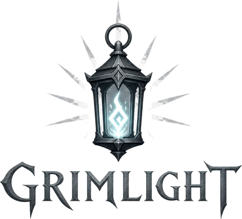Grimlight Studios — a gothic lantern holding a cold blue flame above the Grimlight wordmark